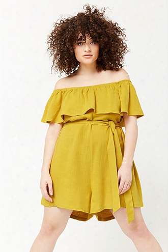 Plus Size Off-the-shoulder Flounce Romper