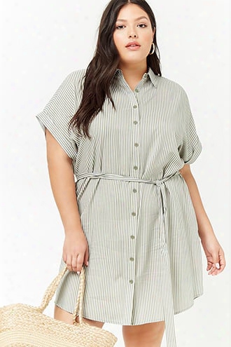 Plus Size Pinstriped Shirt Dress