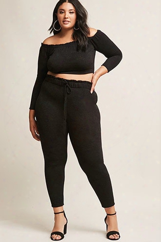 Plus Size Purl-knit Drawstring Pants