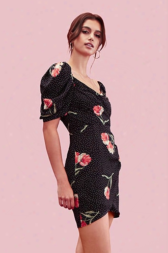 Polka Dot & Floral Print Surplice Dress