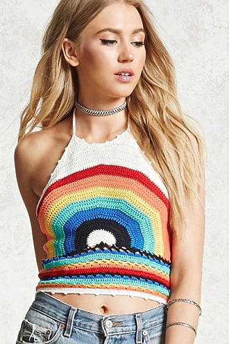 Rainbow Sweater-knit Crop Top