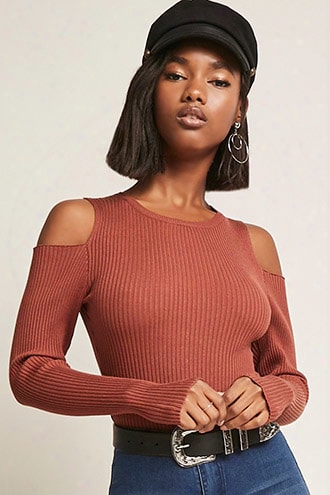 Ribbed Knit Open-shoulder Bodysuit