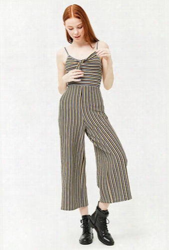 Ribbed Striped Tie-front Jumpsuit