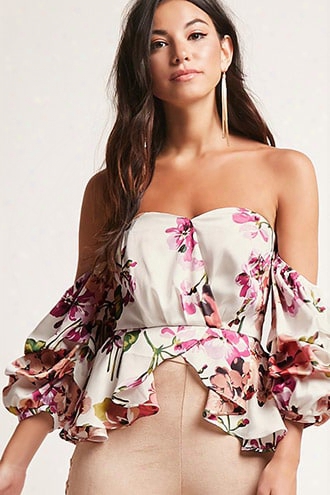 Satin Floral Ruffle Top