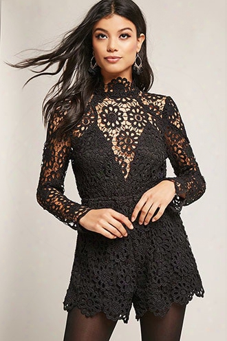 Selfie Leslie Sheer Crochet Lace Romper