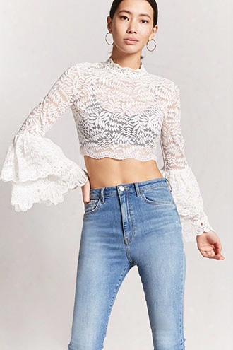 Sheer Embroidered Lace Crop Top