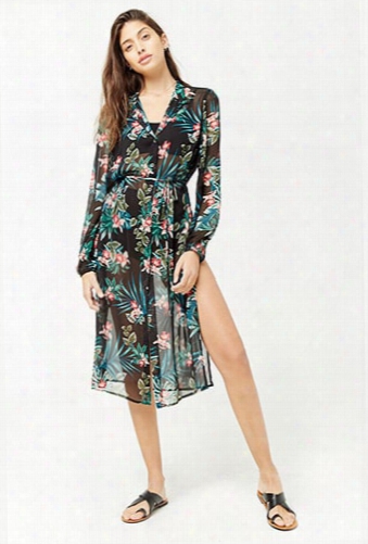 Sheer Floral Print Shirt Tunic