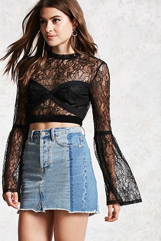 Sheer Lace Zip-back Crop Top