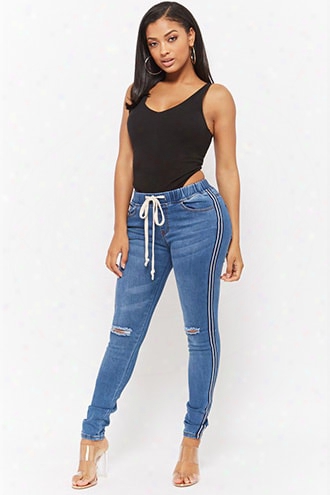 Side Stripe Distressed Skinny Jeans