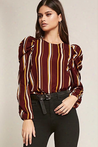 Stripe Puff-sleeve Top