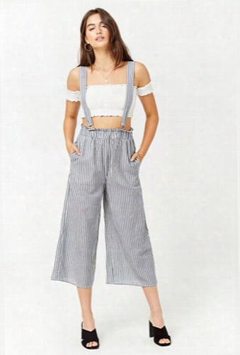 Striped Linen-blend Culotte Overalls