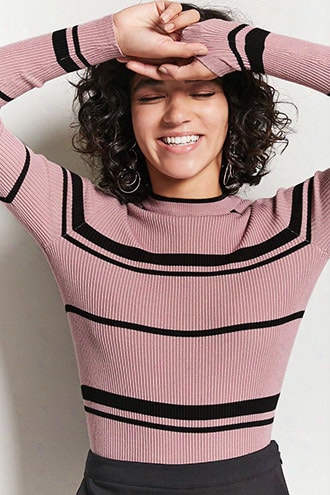 Striped Ribbed Knit Sweater