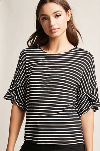 Striped Ruffle-sleeve Top