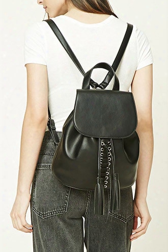 Tasseled Faux Leather Backpack