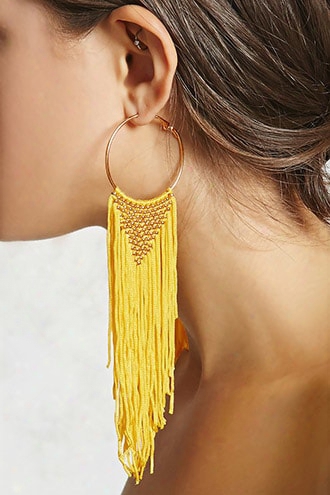 Woven Fringe Hoop Earrings