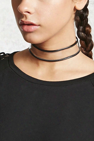 Clear Faux Leather-trim Choker