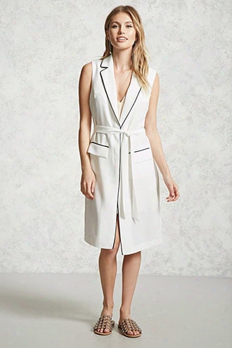 Contrast-piped Longline Vest