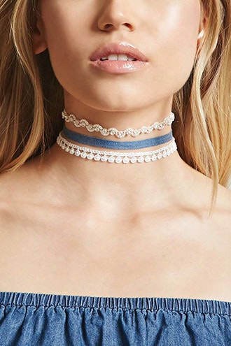 Denim Crochet Choker Set