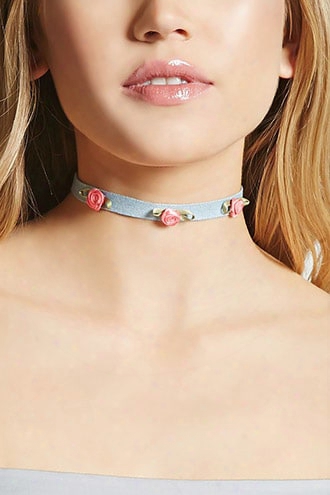 Denim Rosebud Choker