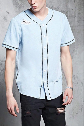 Distressed Denim Baseball Shirt