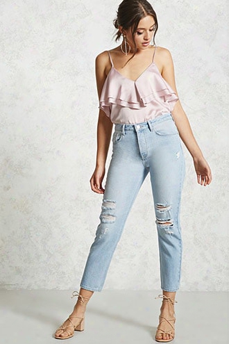 Distressed Straight-leg Jeans