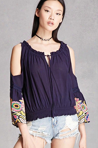 Embroidered Bell-sleeve Top