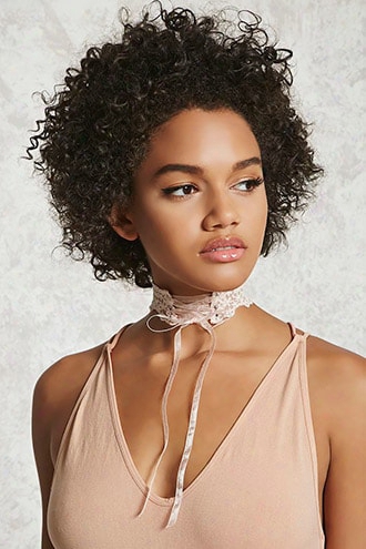 Embroidered Lace-up Choker