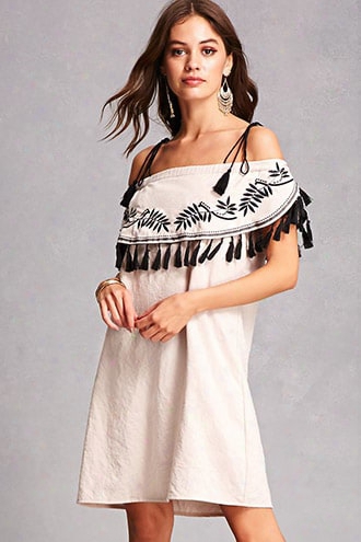 Embroidered Open-shoulder Dress