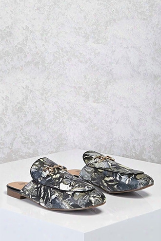 Faux Leather Butterfly Loafer Mules
