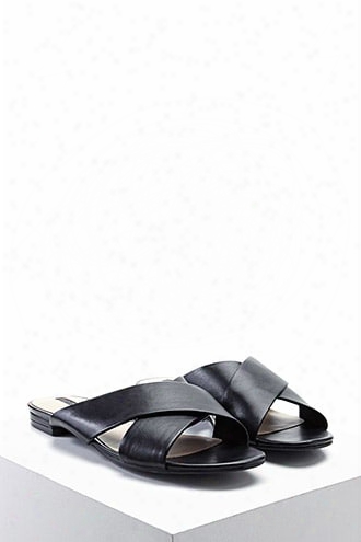 Faux Leather Crisscross Slides