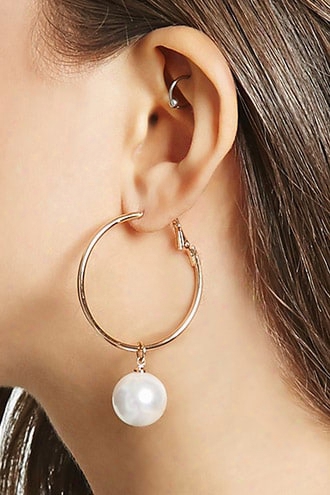 Faux Pearl Hoop Earrings