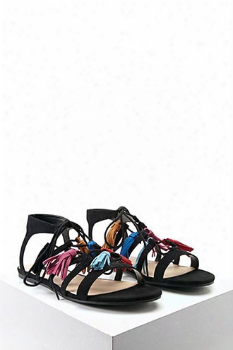 Faux Suede Tasseled Sandals