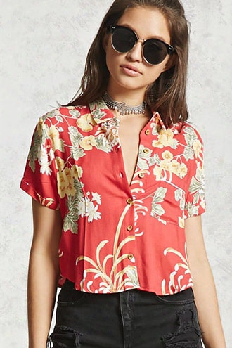 Floral Print Cropped Shirt