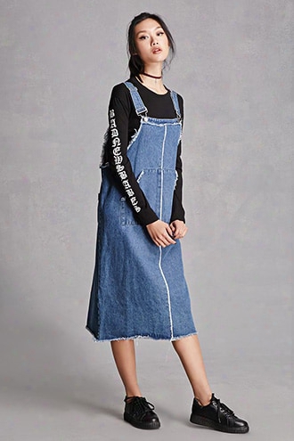 Frayed Denim Overall Dress