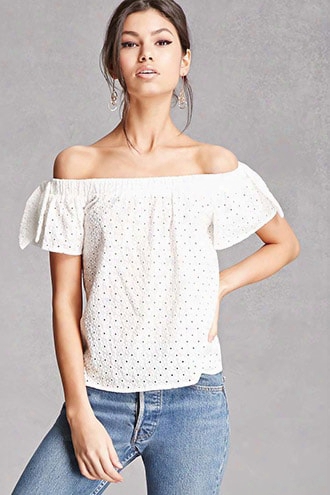 Laser-cut Off-the-shoulder Top