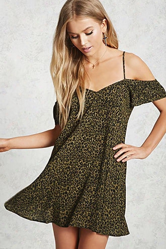 Leopard Open-shoulder Dress