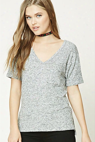 Marled Knit V-neck Top