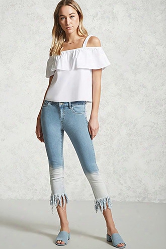 Ombre Frayed Hem Crop Jeans