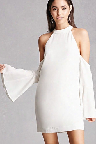 Open-shoulder Mock Neck Dress