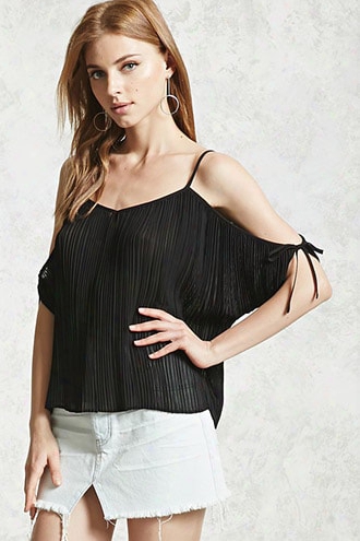 Open-shoulder Pleated Top