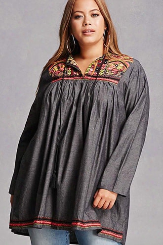 Plus Size Chambray Peasant Top