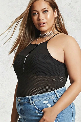 Plus Size Open-mesh Bodysuit