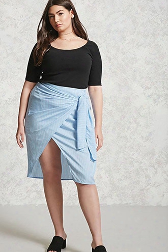 Plus Size Pinstripe Wrap Skirt