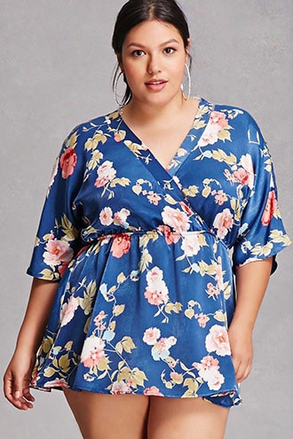 Plus Size Satin Floral Tunic