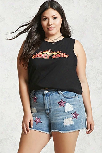 Plus Size Star Denim Shorts