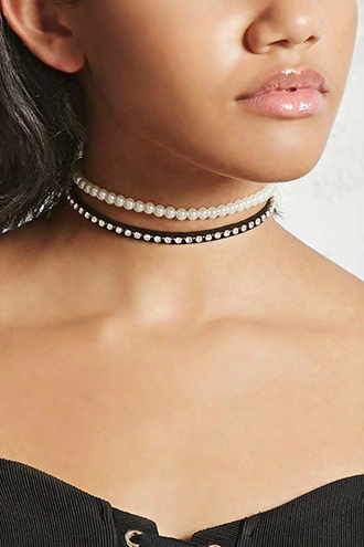 Rhinestone Faux Pearl Choker Set