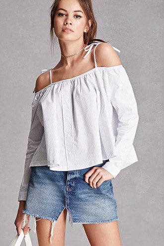 Striped Open-shoulder Top