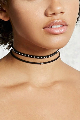 Studded Faux Suede Choker Set