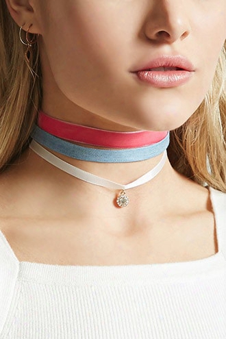 Velvet Rhinestone Choker Set