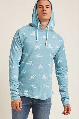 Alpha Beta Shark Print Hooded Tee